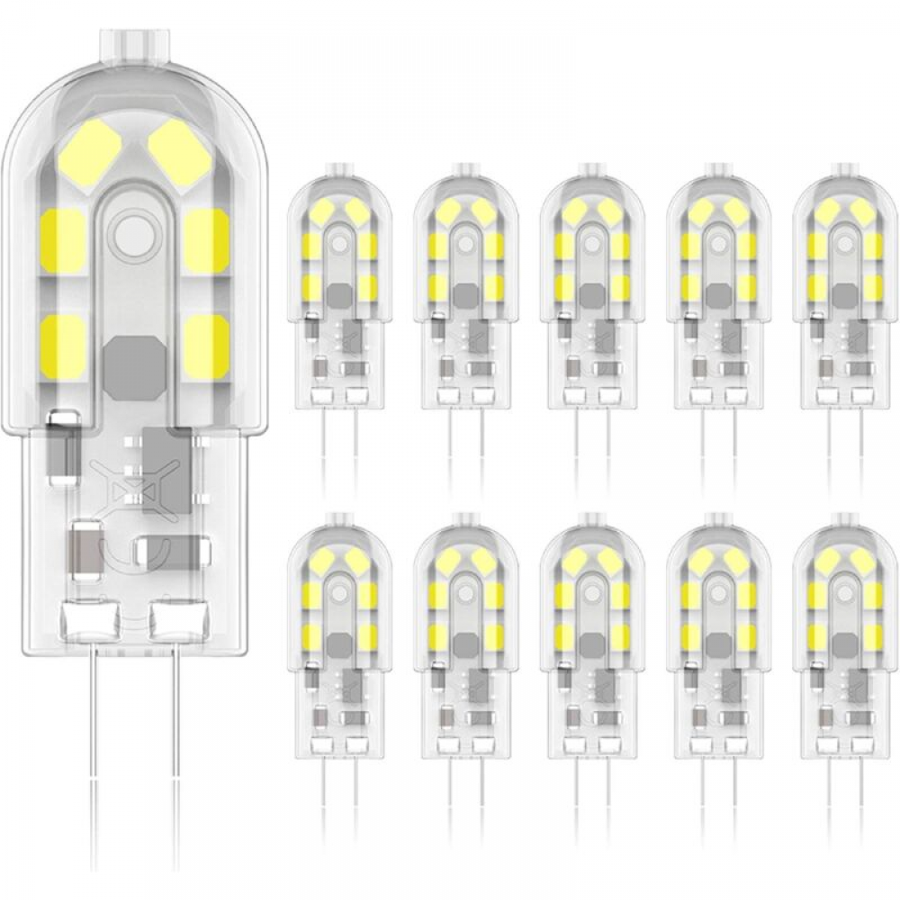 Żarówka LED G4 3W, odpowiednik halogenu 20W, ciepłe światło 6000K, 200 lumenów, 12 SMD, 12 V AC/DC – opakowanie 10 sztuk [klasa energetyczna A+]