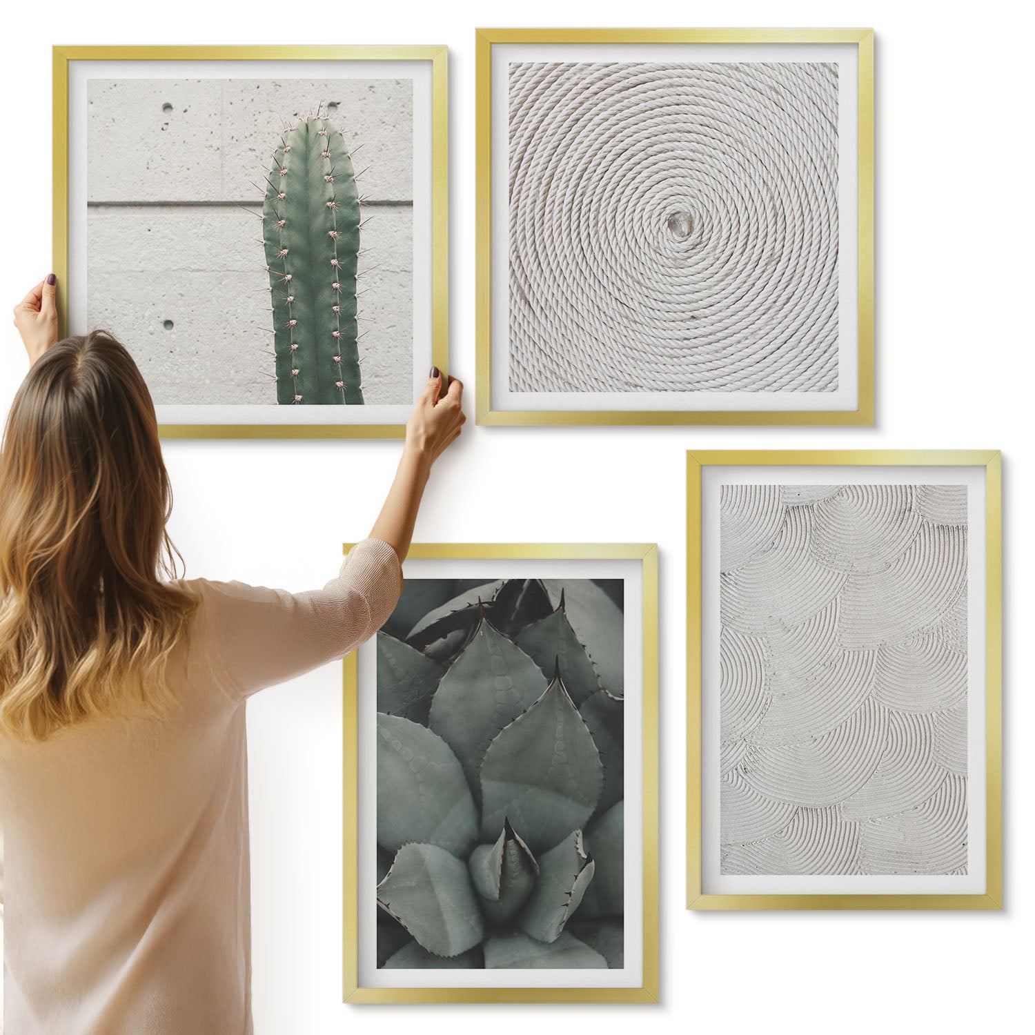 Galeria ścienna 4-częściowy komplet obrazów w złotych ramach - Letnie tekstury zbliżenia w tropikalnym klimacie - ArtPrintCave