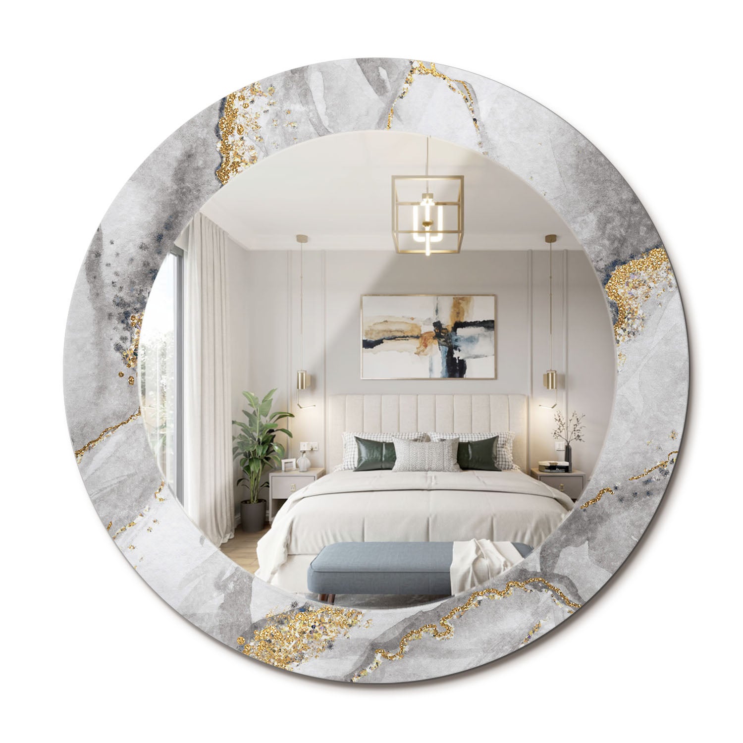 Designerskie lustro ścienne – szkło hartowane, okrągła forma, nadruk premium Marmurowy wzór - 60 cm - ArtPrintCave