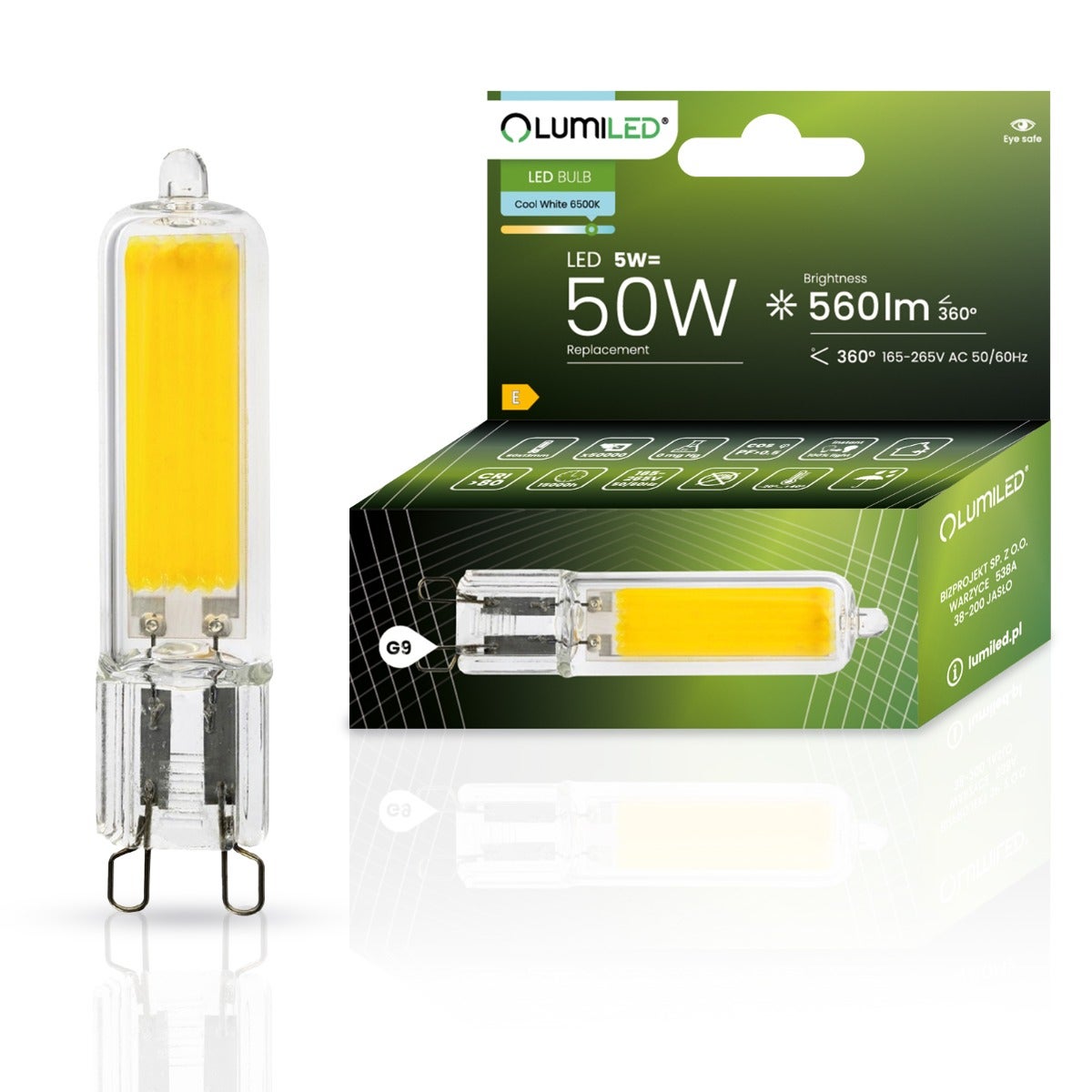 Żarówka LED Lumiled G9 Kapsułka 5W 560lm 6500K Zimna biel 360st Filament 1 szt.