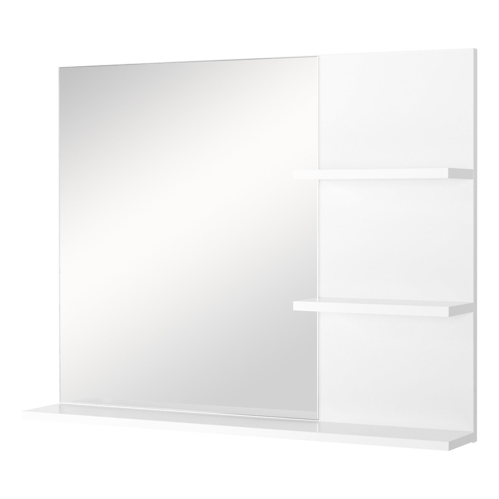Szafka ścienna łazienkowa 60 x 10 x 48 cm z lustrem i 3 półkami, biała szafka ścienna z płyty MDF