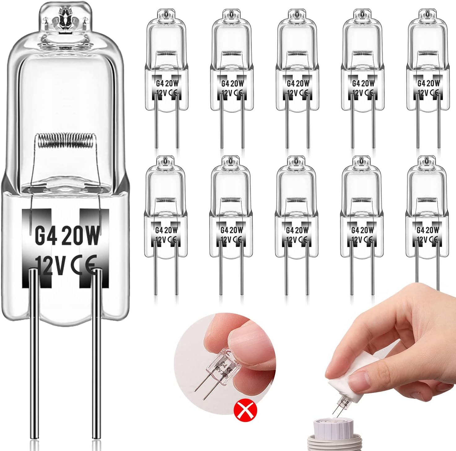 Żarówka halogenowa G4 (10 szt.) Żarówki halogenowe 12V 20W 2800K Ciepłe białe światło Ściemnialna [Klasa energetyczna C]
