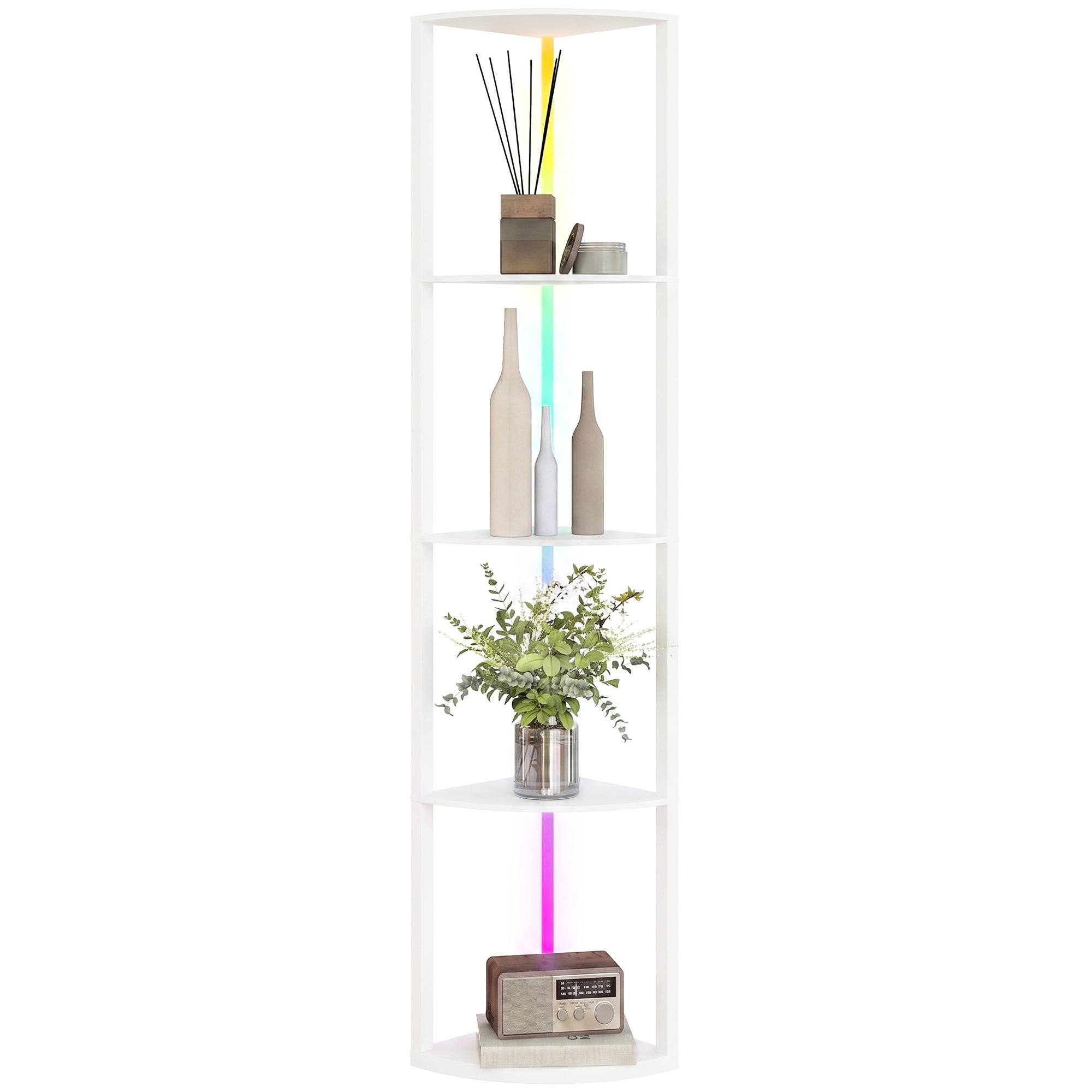 Lampa stojąca LED, ściemnialna w 5 stopniach, z półką, zmieniająca kolory RGB, sterowana pilotem