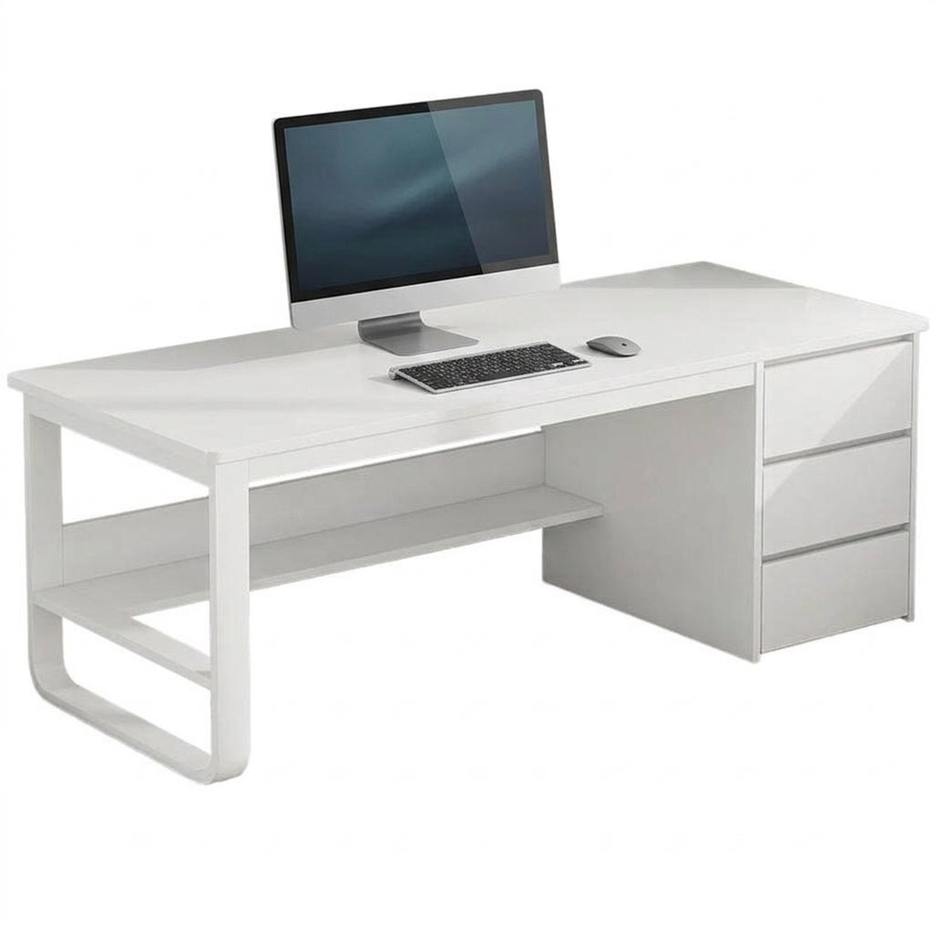 Biurko komputerowe loft białe pod laptop komputer skandynawski z 3 półkami