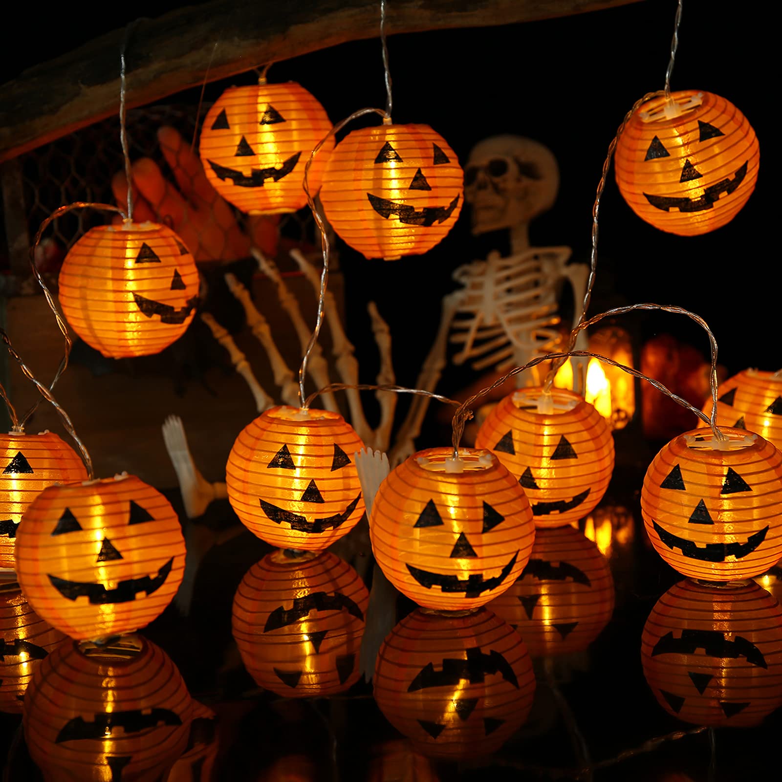Dekoracja Halloween, 20 LED Pomarańczowa Latarnia Dyniowa na Baterie 3M Girlanda Światełek, 2 Tryby Oświetlenia i Wodoodporna dla (Ciepła Biel)