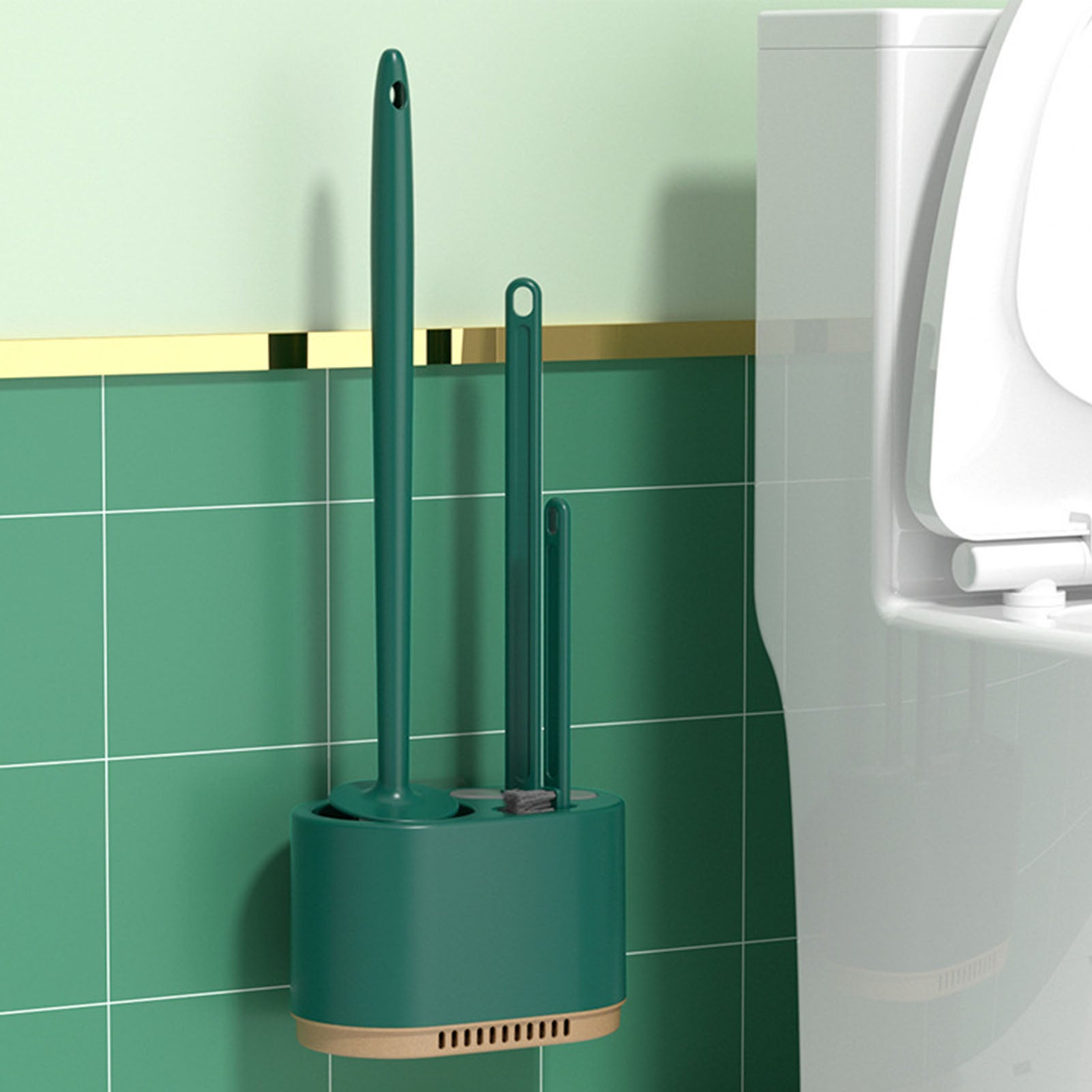 Zestaw 3w1 szczotek do WC z plastiku, montowany na ścianie, do czyszczenia i szorowania, jako akcesoria łazienkowe