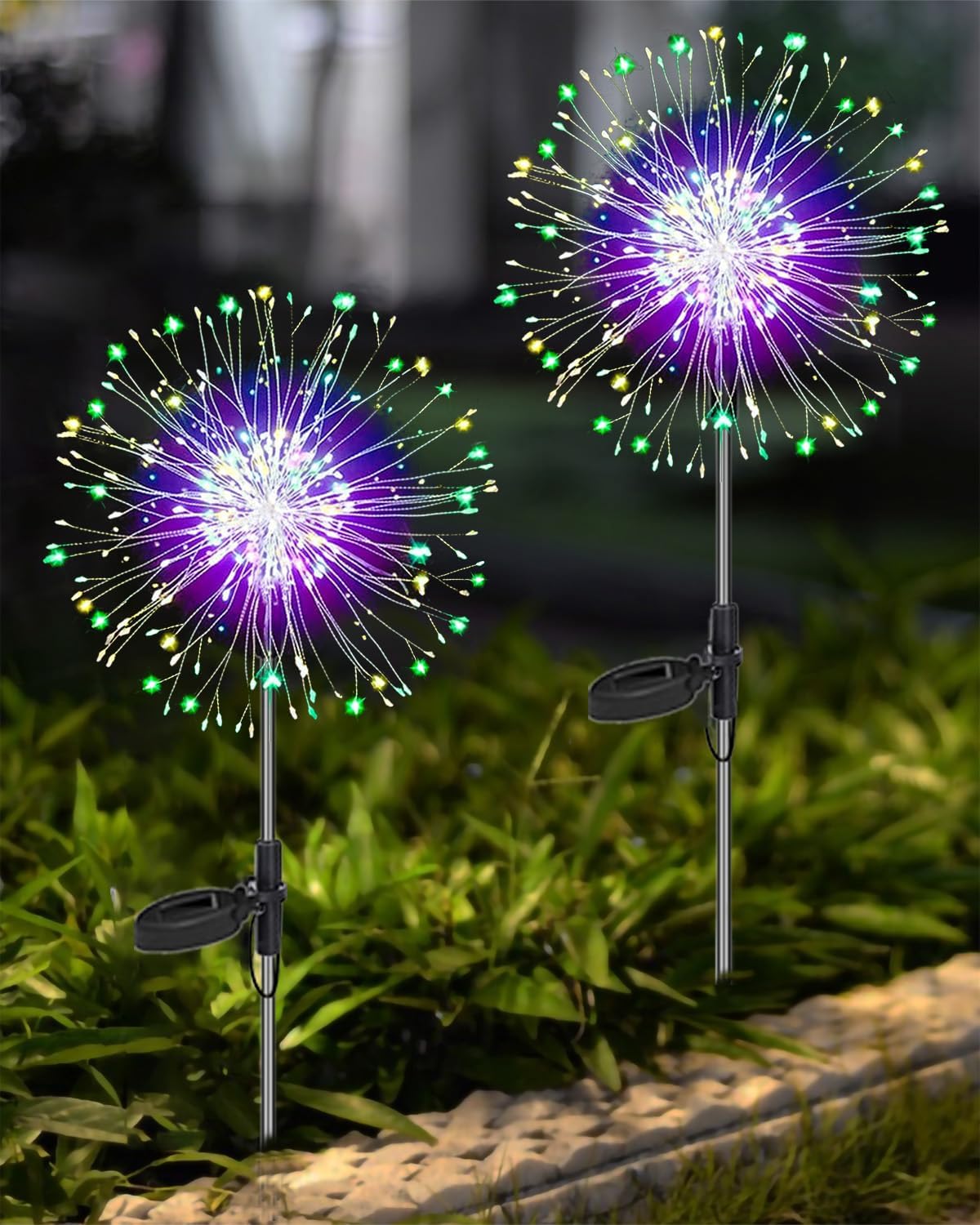 Lampy solarne, oświetlenie ogrodowe, 2 sztuki, 120 diod LED, wodoodporne, solarne fajerwerki – kolorowe światło