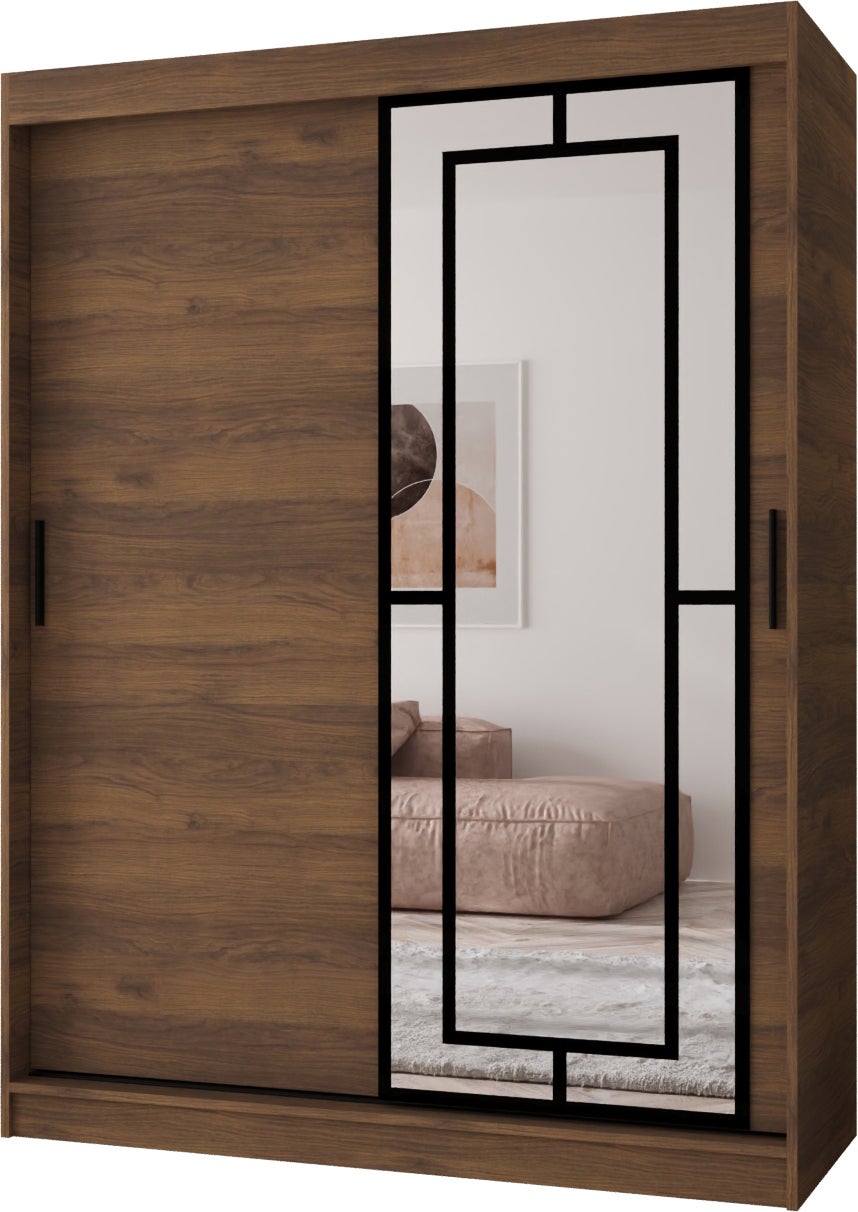 Szafa przesuwna z lustrem MODENA 150 x 62 x 200 orzech + u. czarny