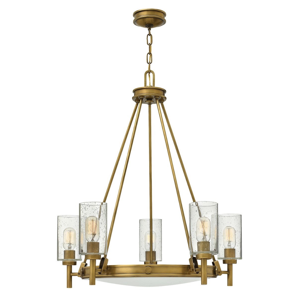 Suspension Collier, laiton et verre, 5 ampoules