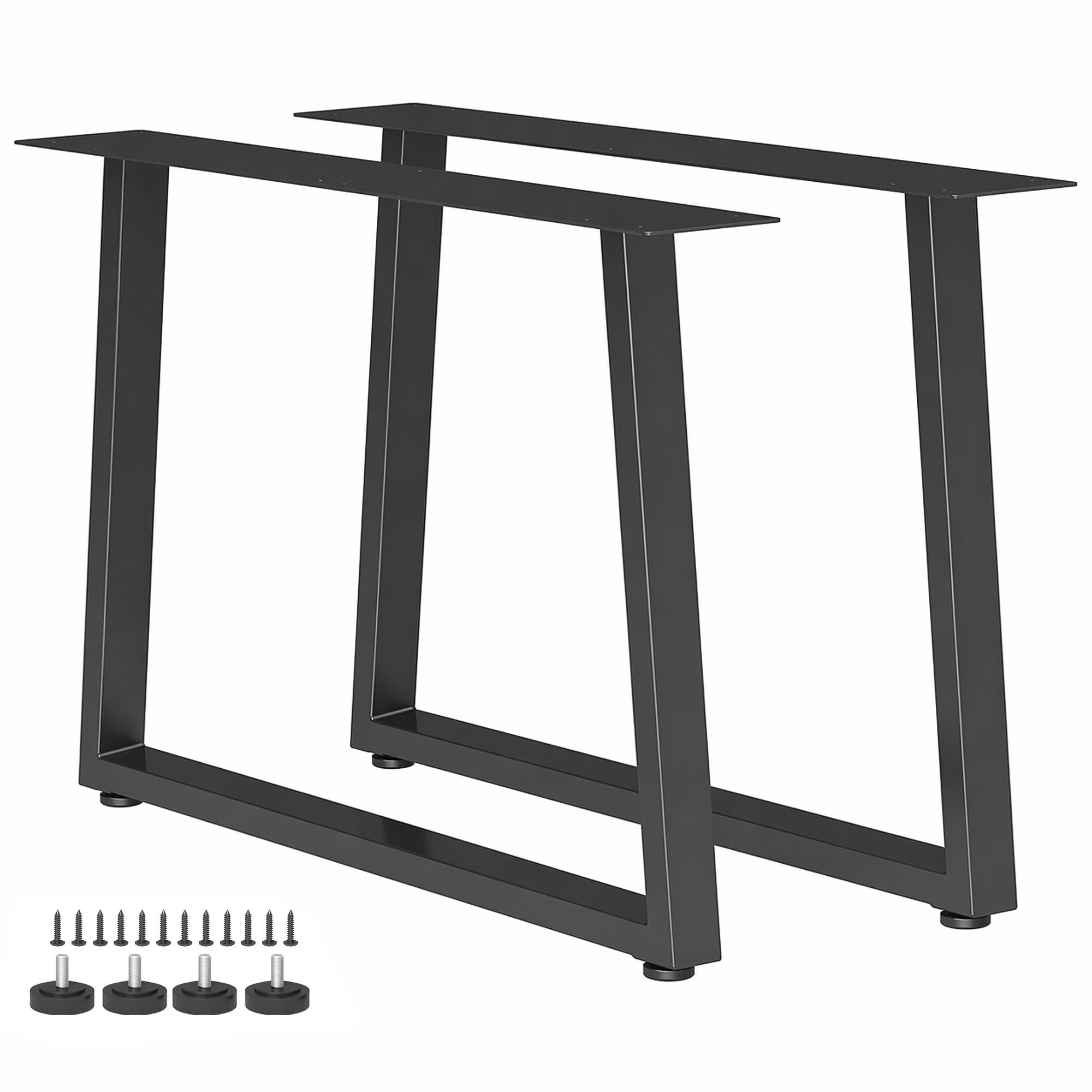 Zestaw 2 trapezowych stalowych nóg stołowych, 12 otworów i 12 śrub, nośność 75 kg, do ławki lub stolika kawowego, kolor czarny.