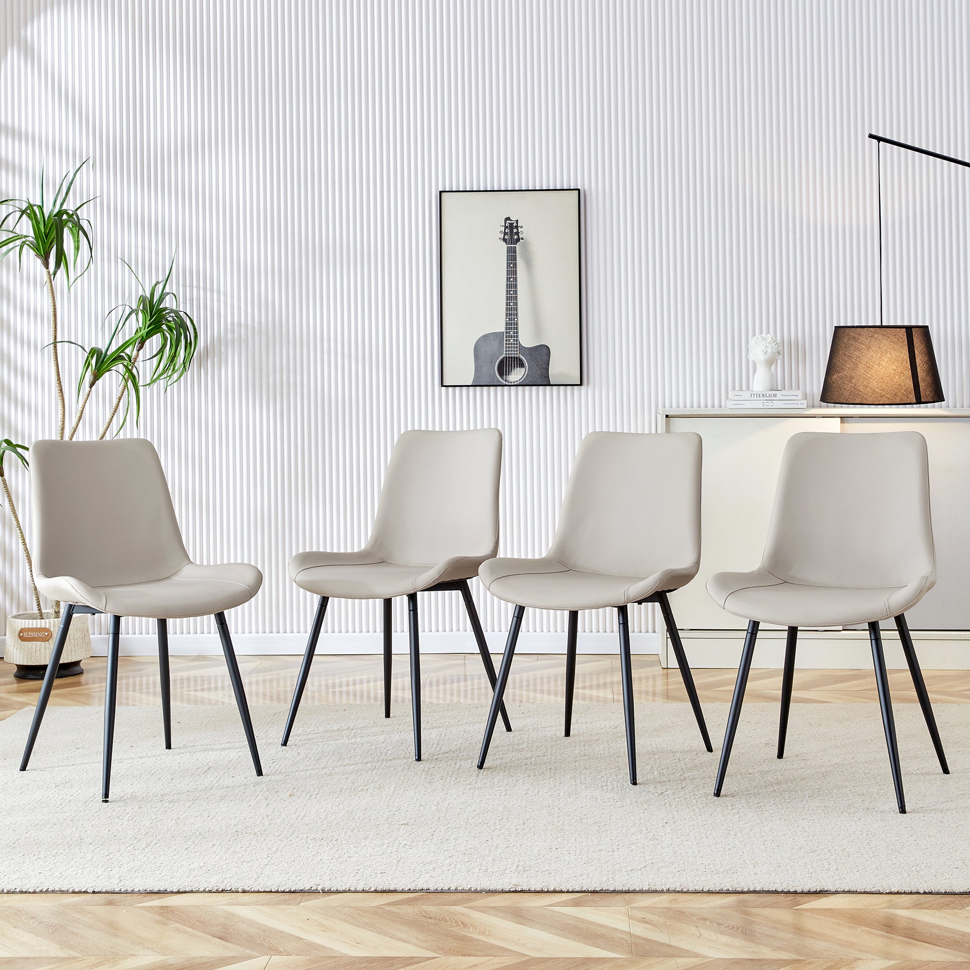 4-częściowy zestaw krzeseł do stołu do jadalni ze sztucznej skóry: nowoczesny design z szerokim siedziskiem