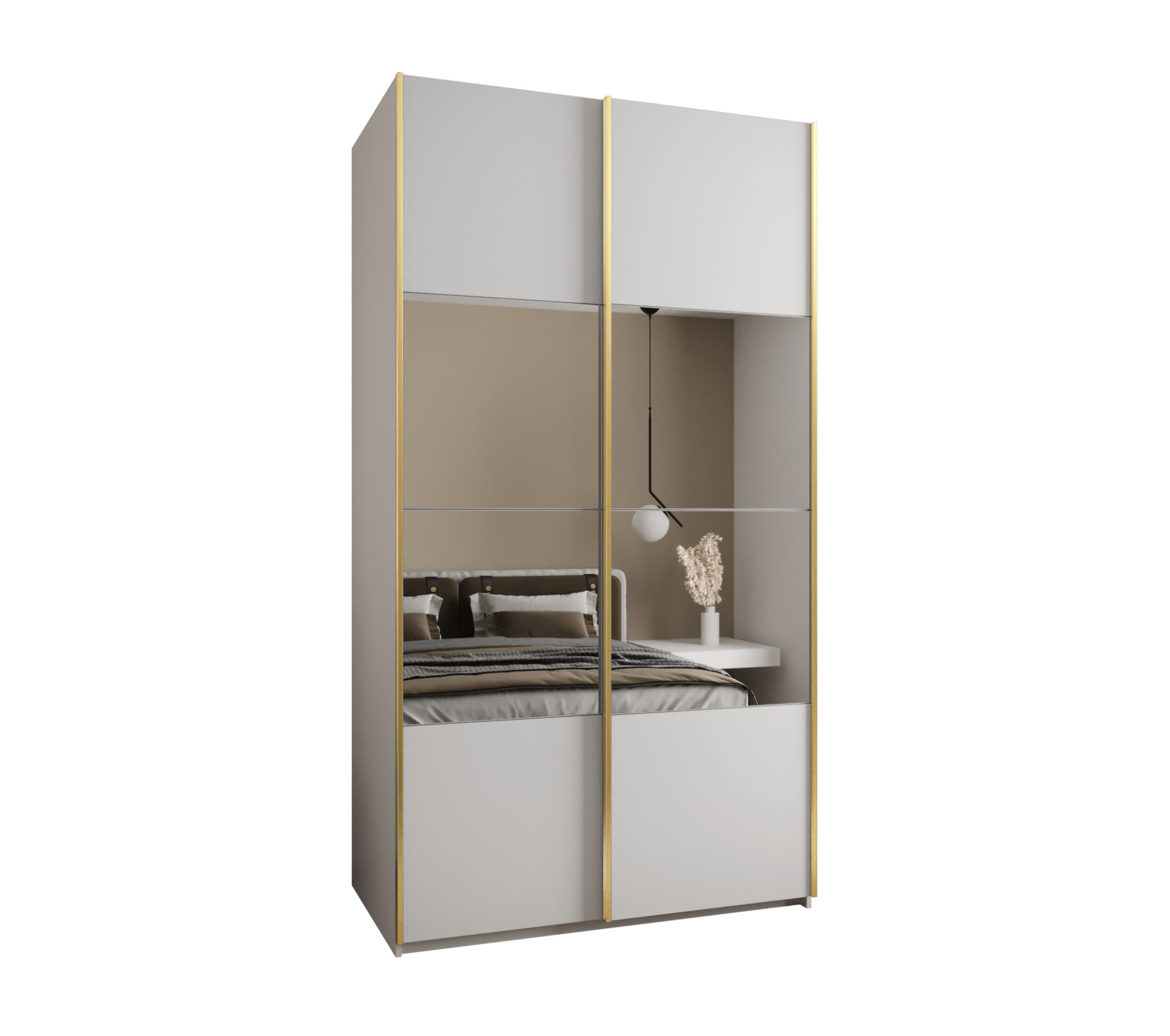 Szafa przesuwna wysoka Lux 4 130 x 64 x 245,5 cm biały + biały + u. złoty - Abiks Meble