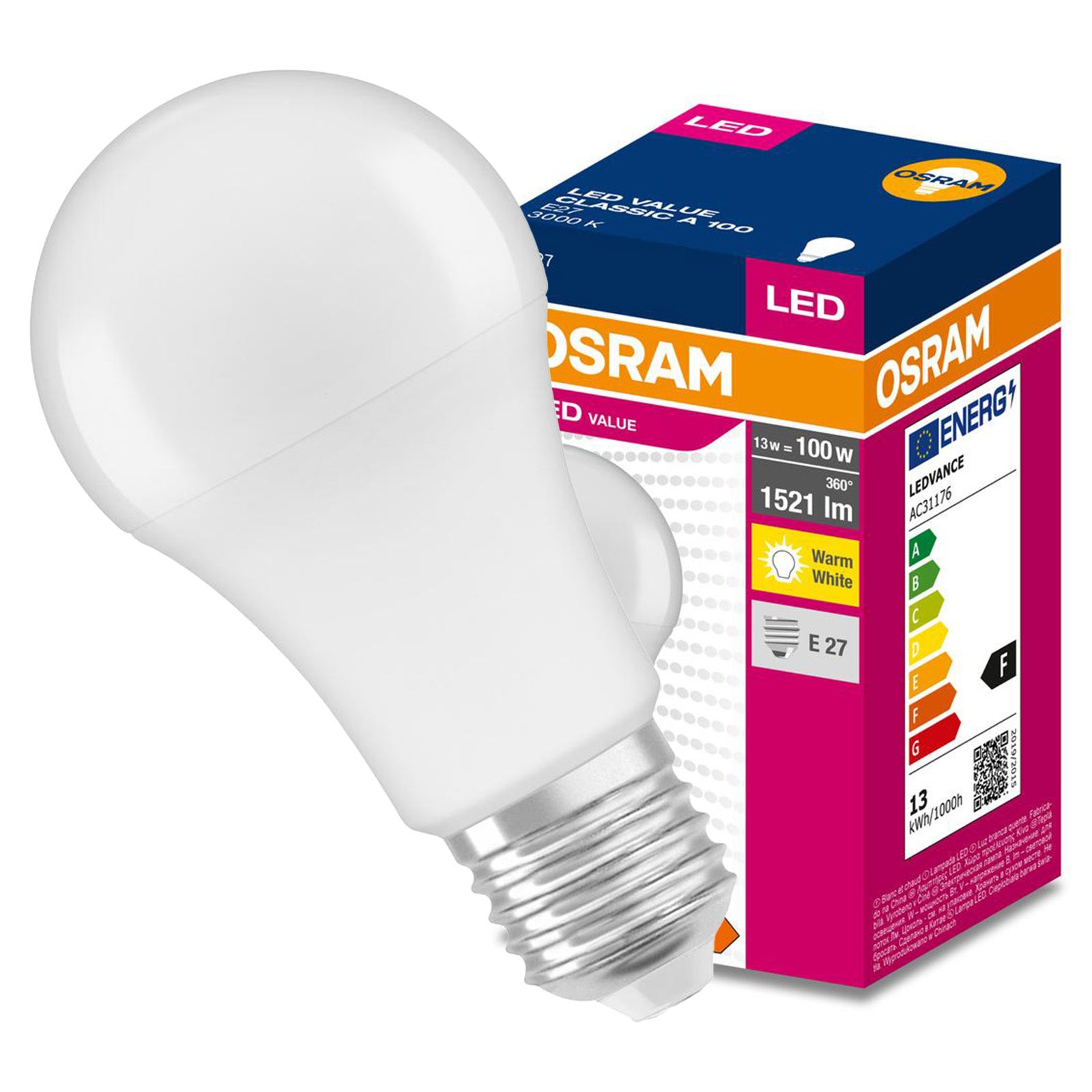 Żarówka LED A60 E27 13 W = 100 W 1521 lm 3000K Ciepła biel 200st Osram