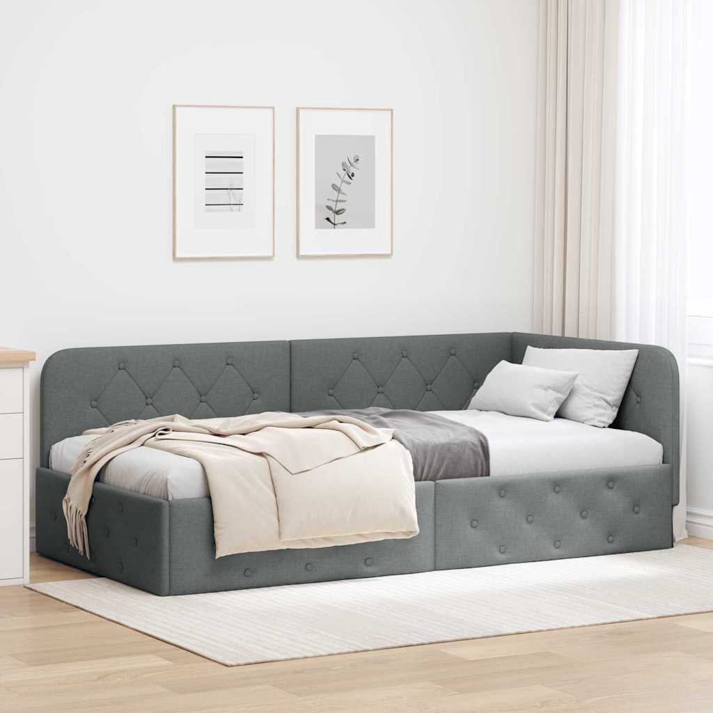 Rama łóżka narożnego Ciemnoszary 90 x 190 cm tkanina vidaXL