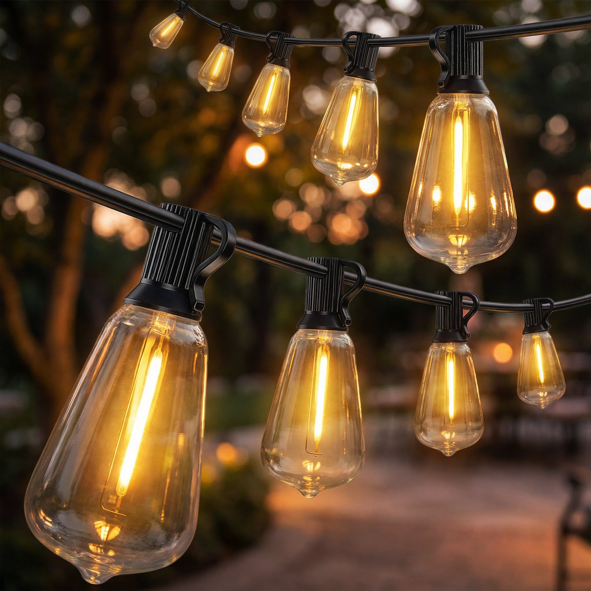 Zewnętrzne lampki choinkowe z 50 diodami LED IP44, wykonane z tworzywa PET i plastiku, 1800 x 3,8 x 9 cm, w kolorze czarnym i przezroczystym