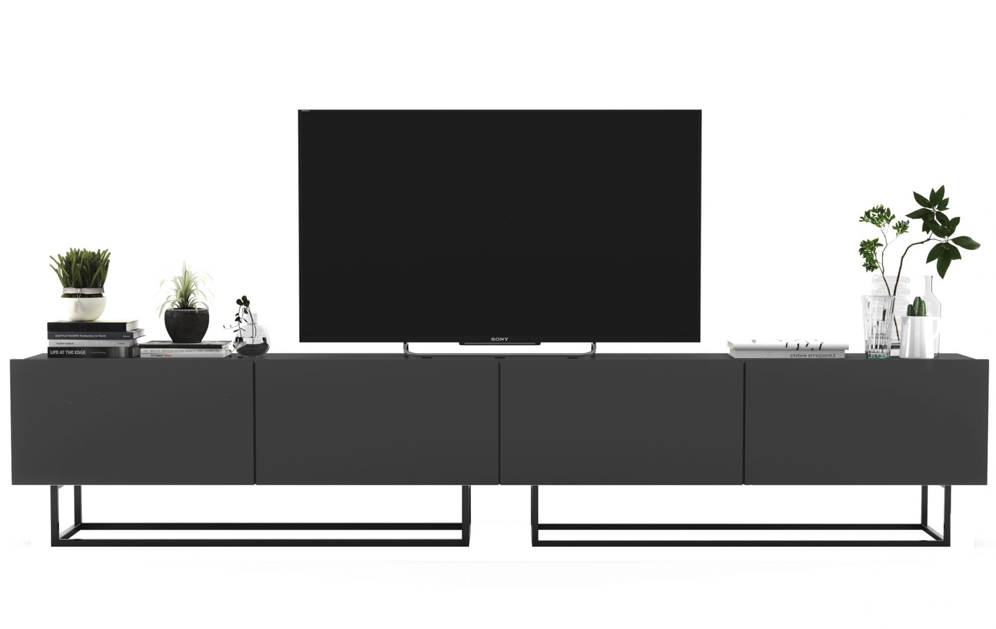 Szafka RTV, stojąca, loft, industrialna, SANO, 240x35x46 cm, grafit, mat | TYLETEGOTU