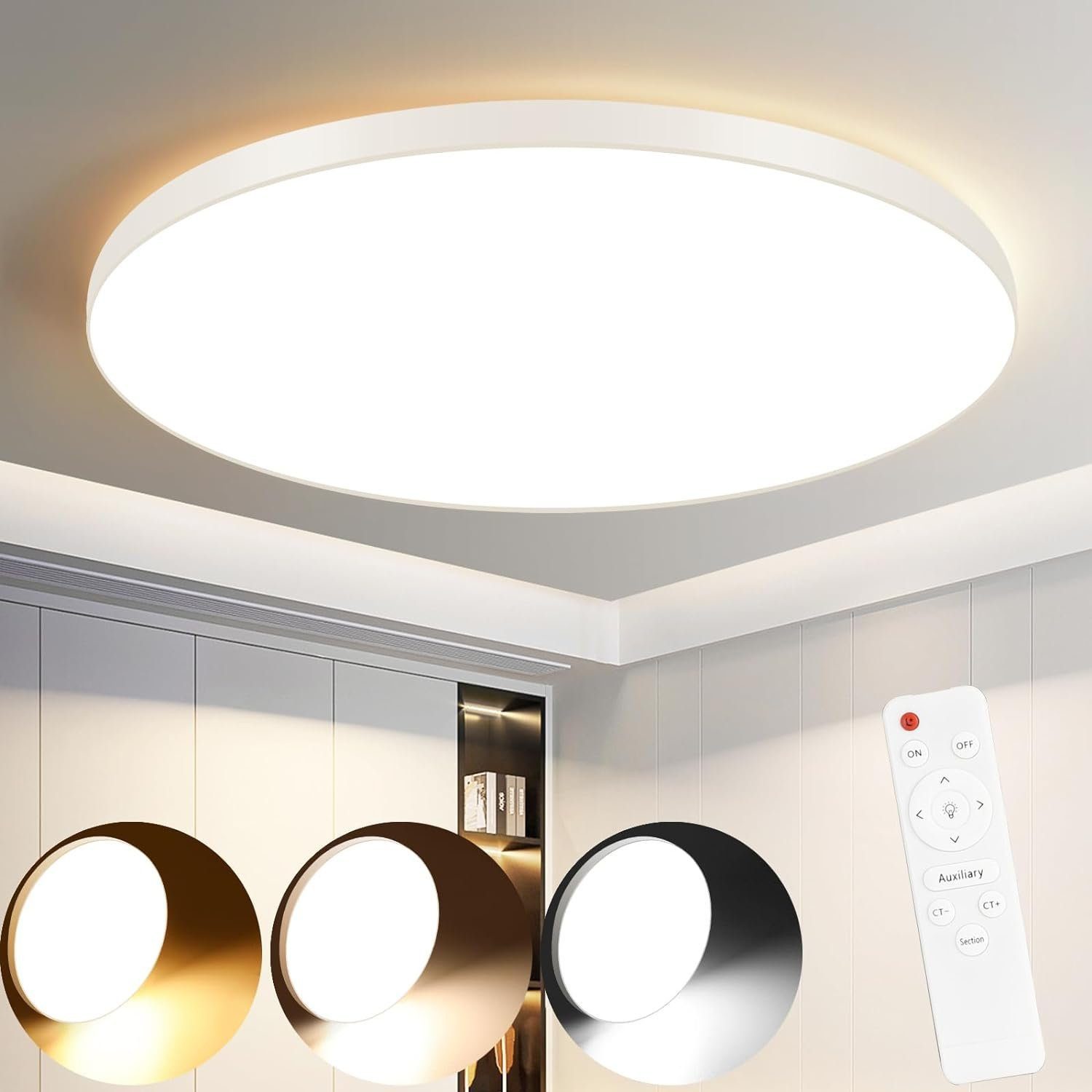 NETTLIFE Lampa sufitowa LED 28 cm 30 W okrągła, IP44, ściemnialna, do sypialni, łazienki, korytarza, piwnicy, z pilotem