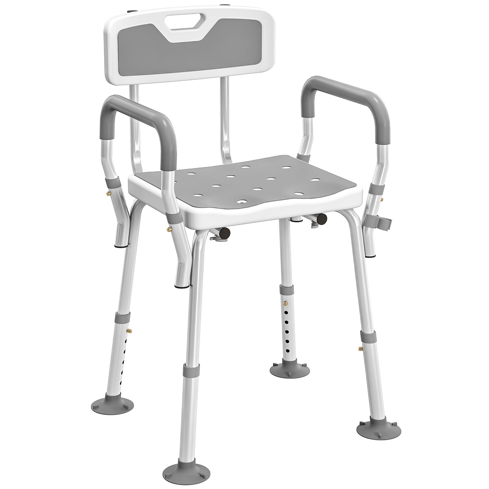 Taboret prysznicowy, ergonomiczne krzesło prysznicowe z regulowaną wysokością i antypoślizgowymi nóżkami, 56,5 x 53,5 x 87 cm, kolor biały i szary