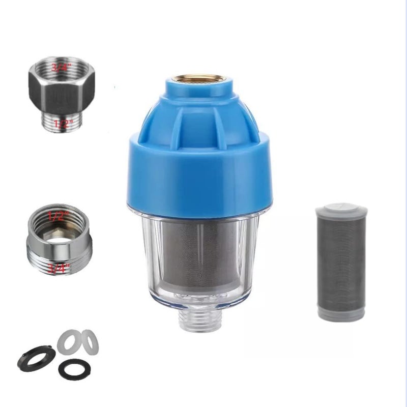 Filtr przeciwpiaskowy, przeciwrdzewny i przeciwkamieniowy do pomp wodnych do pralek i zmywarek z adapterami 3/4" i 1/2". Nadaje się do studn