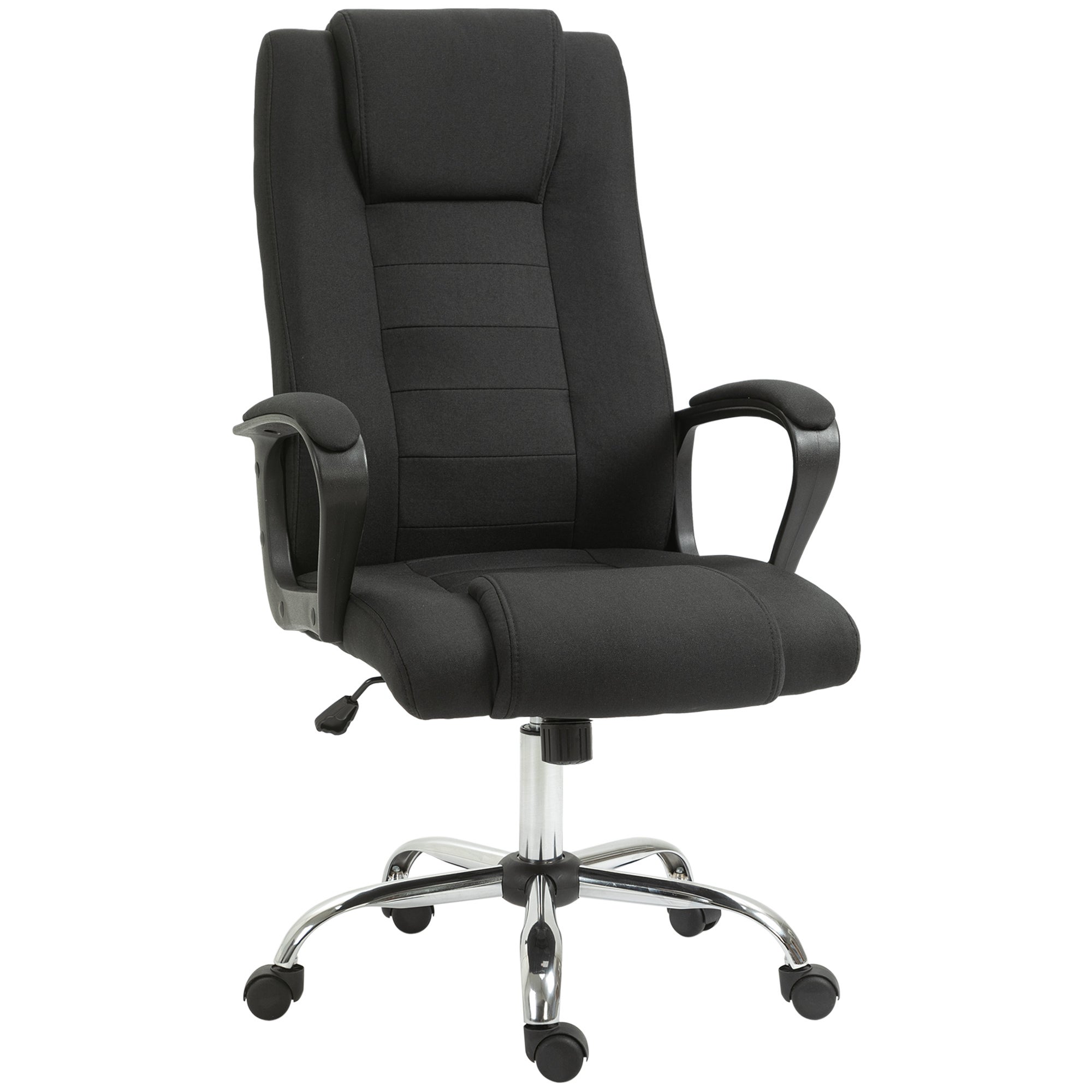 Fotel komputerowy z bujaniem, zagłówek, ergonomiczny, obrotowy, regulacja wysokości, tkanina lniana, czarny, 62x76x110-119 cm.