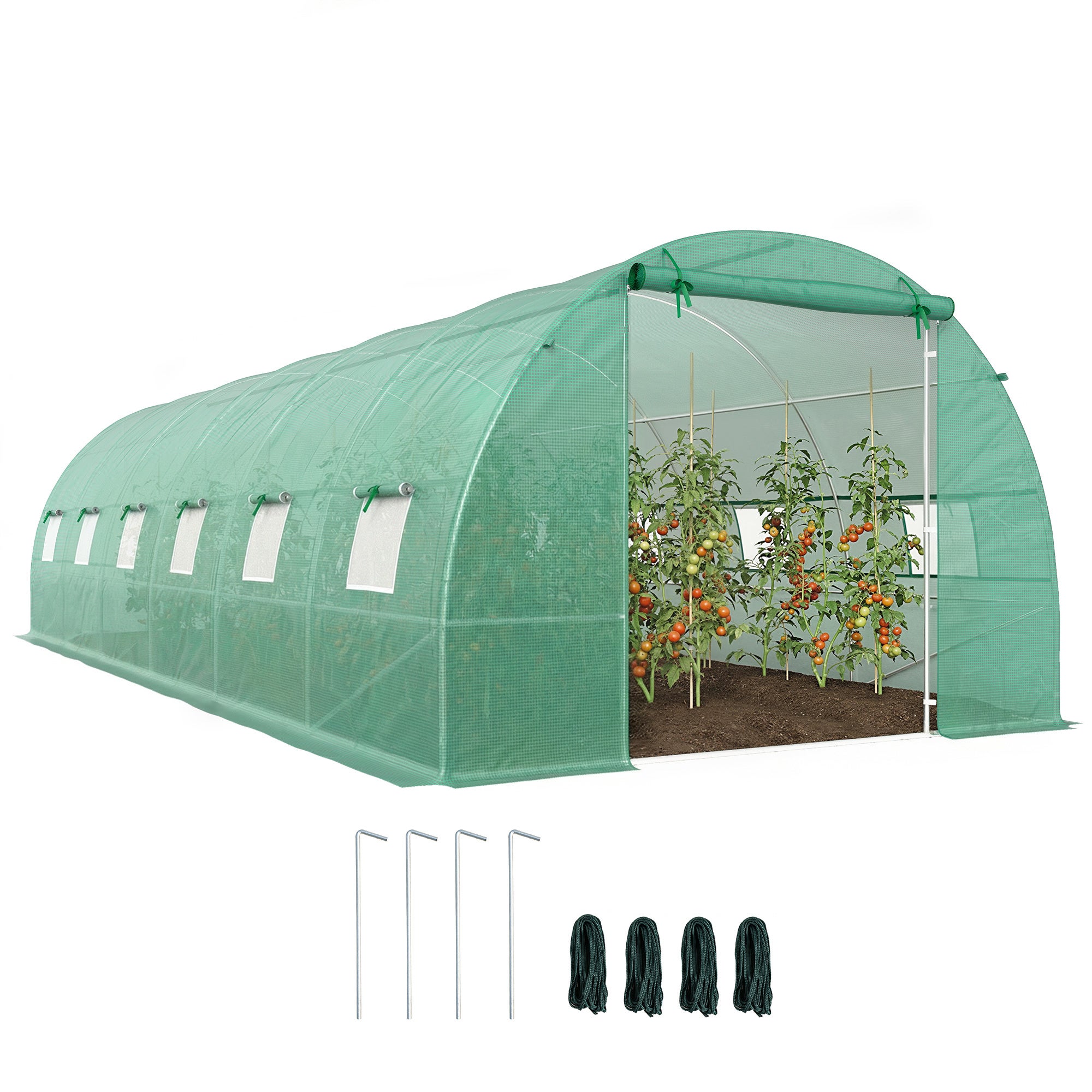 Szklarnia tunelowa ogrodowa 8x3x2 m z 12 oknami i drzwiami rolowanymi Stal i PE 140 g/m² Zielony