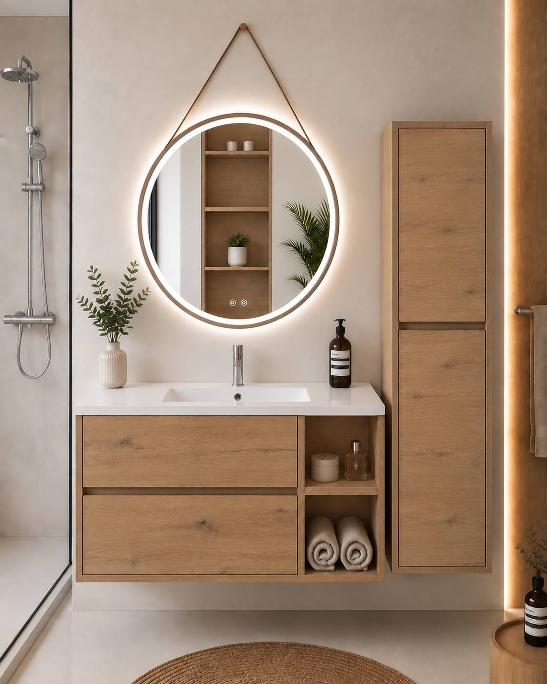 Szafka łazienkowa z umywalką ORIGENBATH ZEUS bez lustra 70x45 cm Prawa strona estepa z kolumną