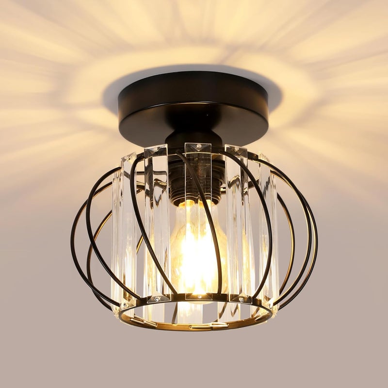 Nowoczesna lampa sufitowa LED E27 z kryształami, mini kryształowy żyrandol do kuchni, jadalni, sypialni, przedpokoju i wejścia (czarny)