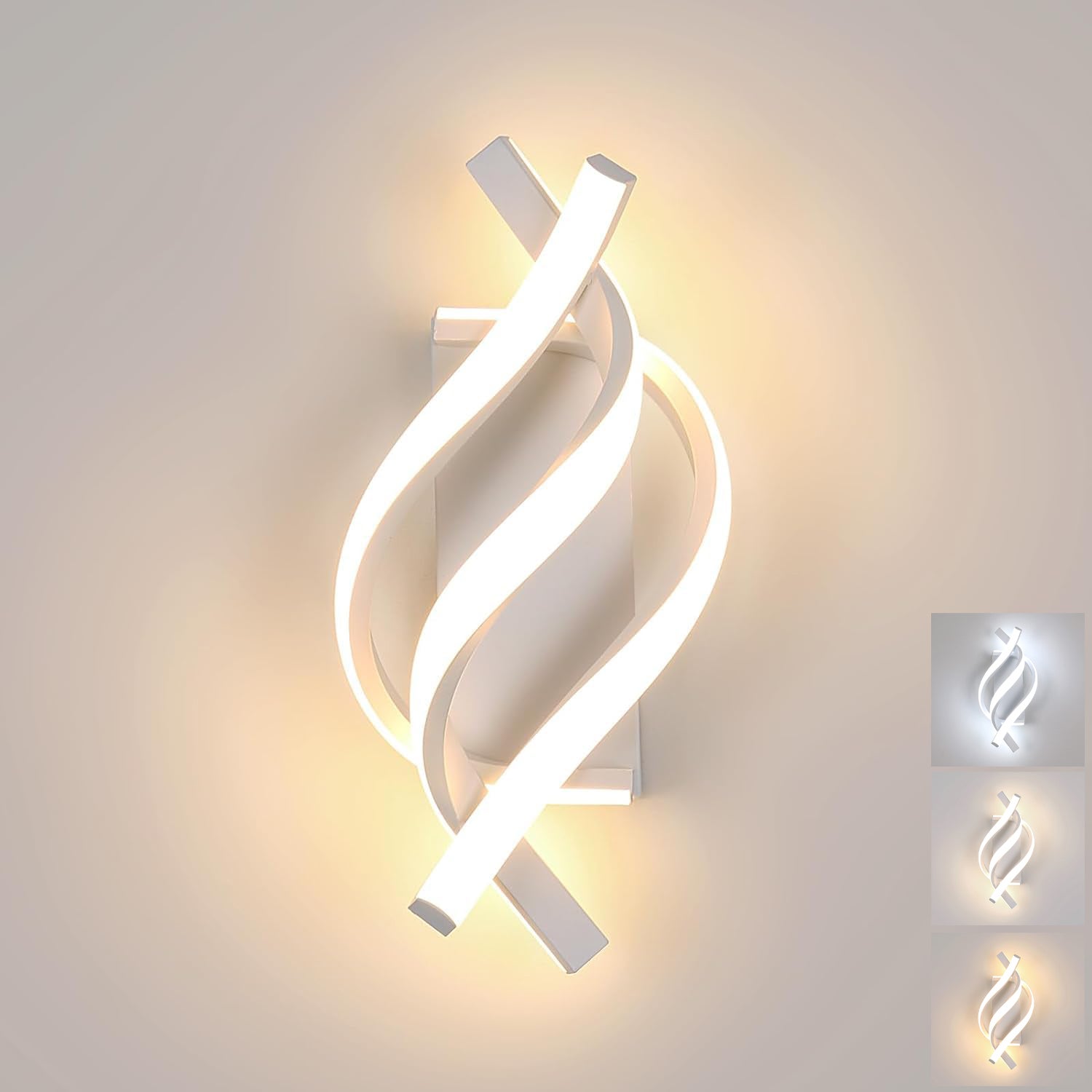Kinkiety, nowoczesna spiralna lampa ścienna LED, aluminiowa lampa ścienna LED, wewnętrzne światło dekoracyjne, 3 temperatury barwowe