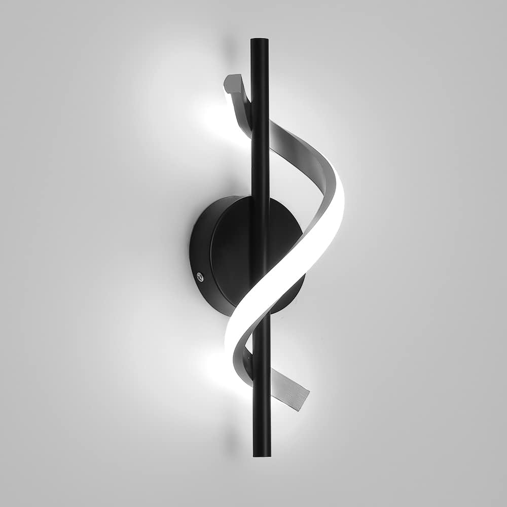 Nowoczesna Lampa Ścienna LED Światło Białe Spiralny Design Do Sypialni Na Klatkę Schodową Salonu i Korytarza Oświetlenie Wewnętrzne Aluminiowe Czarna