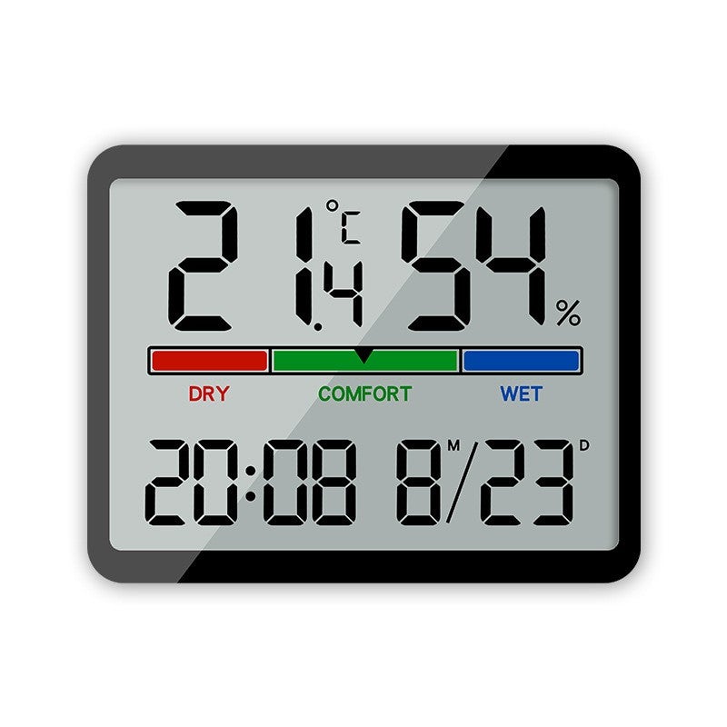 Smukły cyfrowy budzik LCD, do montażu na ścianie, wielofunkcyjny z wyświetlaczem temperatury, czarny 8280