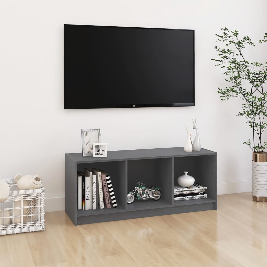 Szafka pod telewizor, szara, 104x33x41 cm, lite drewno sosnowe vidaXL