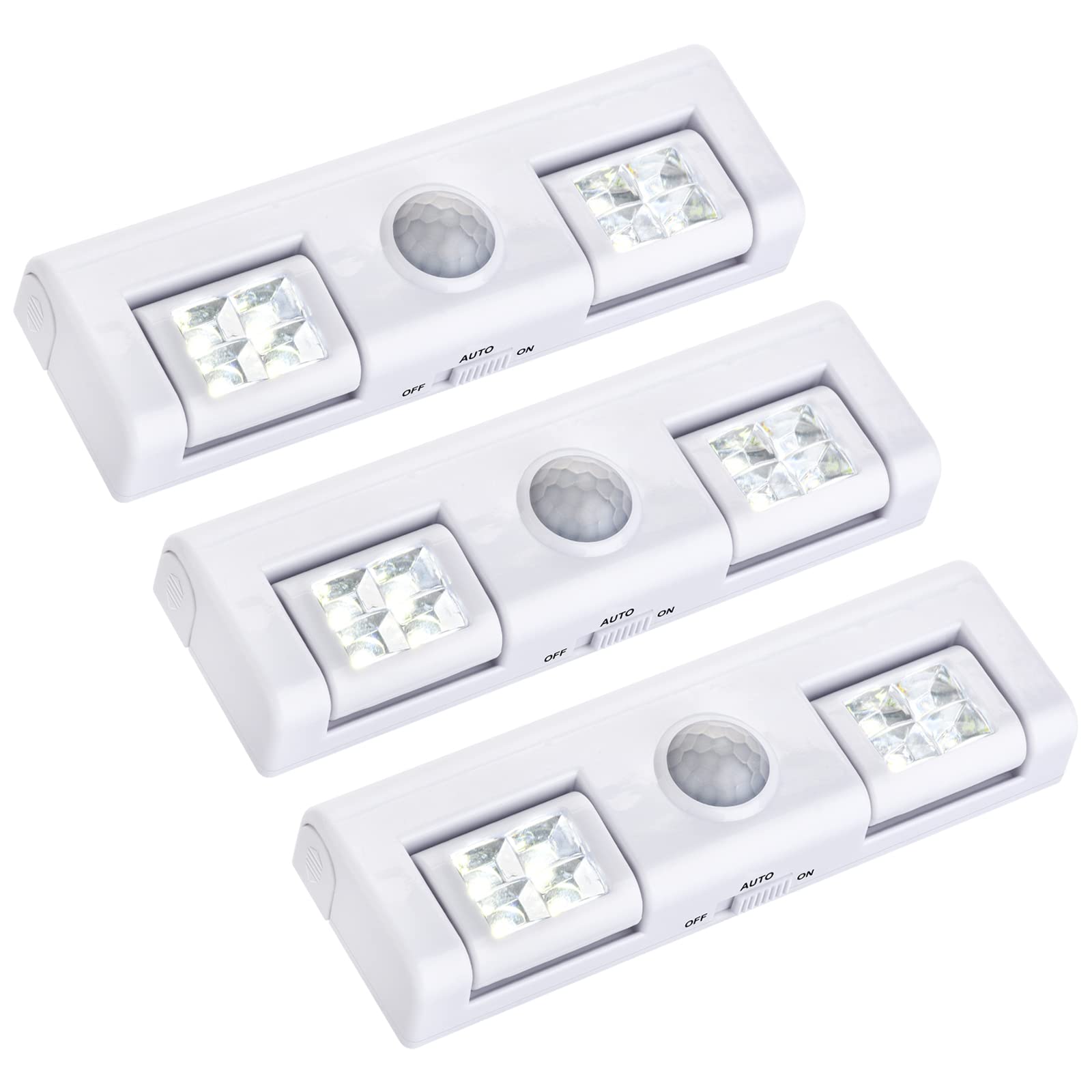 Oświetlenie LED do szafek z czujnikiem ruchu, światła pod szafką, oświetlenie szafkowe na baterie, samoprzylepne lampki nocne, pakiet 3 szt.