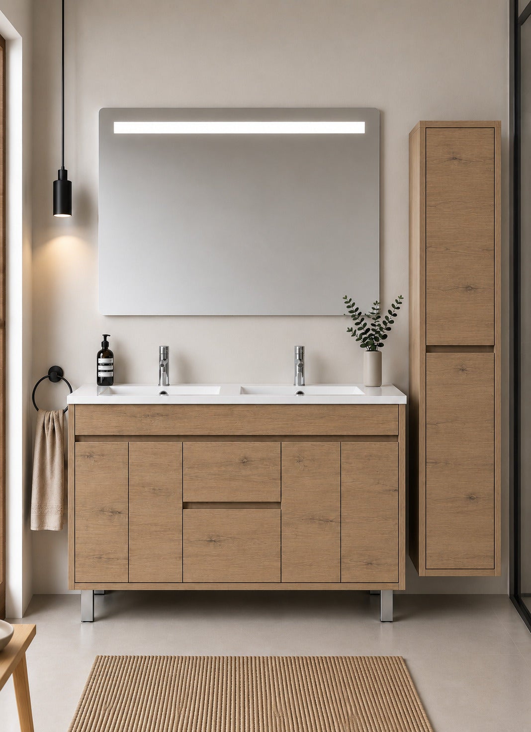 Szafka łazienkowa z umywalką ORIGENBATH ISQUIA bez lustra 120x45 cm podwójna umywalka estepa z kolumną