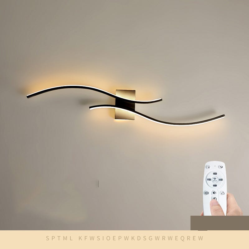 Nowoczesna czarna lampa ścienna liniowa - 3-kolorowe przyciemnianie i płynna regulacja jasności - z pilotem i sterowaniem głosowym