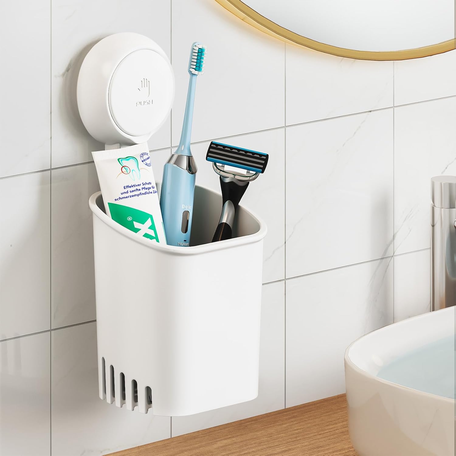 Uchwyt na szczoteczkę do zębów z przyssawką, wielokrotnego użytku, wodoodporny, plastikowy uchwyt na pastę do zębów, odpowiedni do kuchni i łazienki