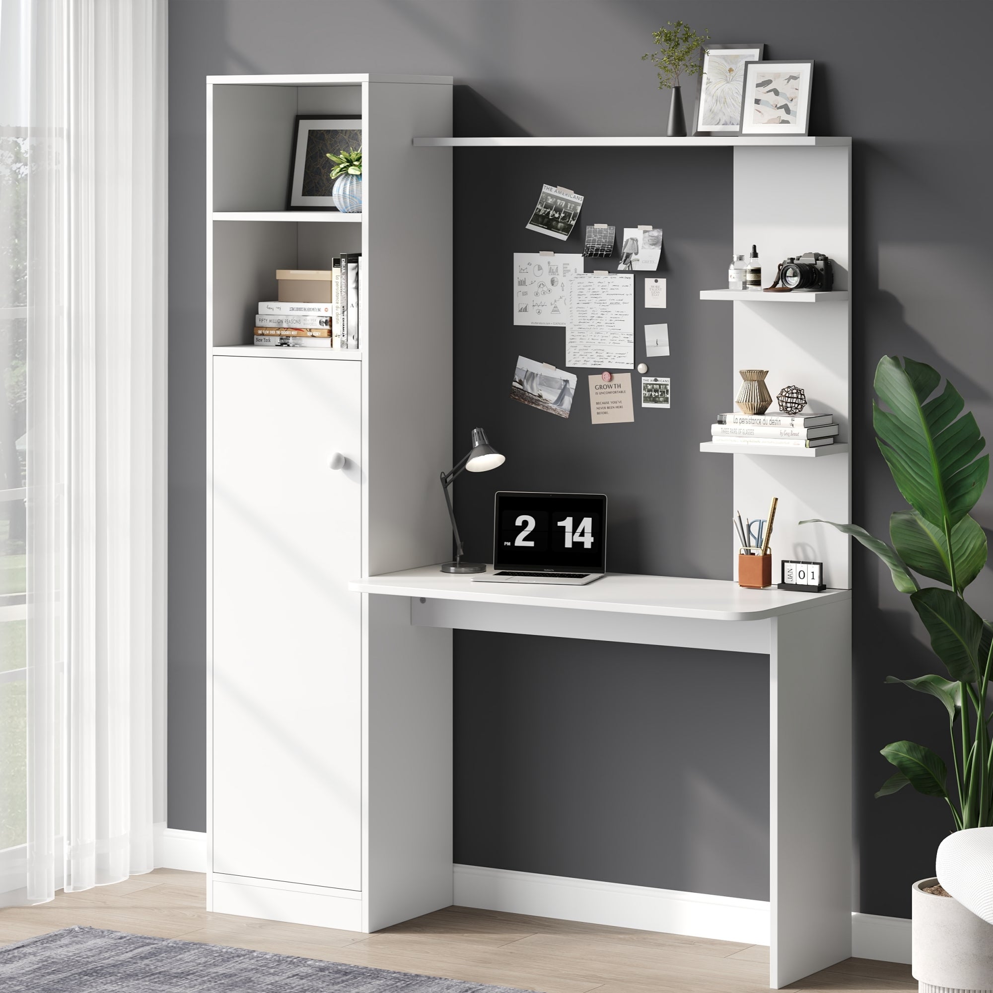 Biurko z szafką i półką do przechowywania - 123,5 x 45 x 168,5 cm - MDF - Nowoczesny design - Biały