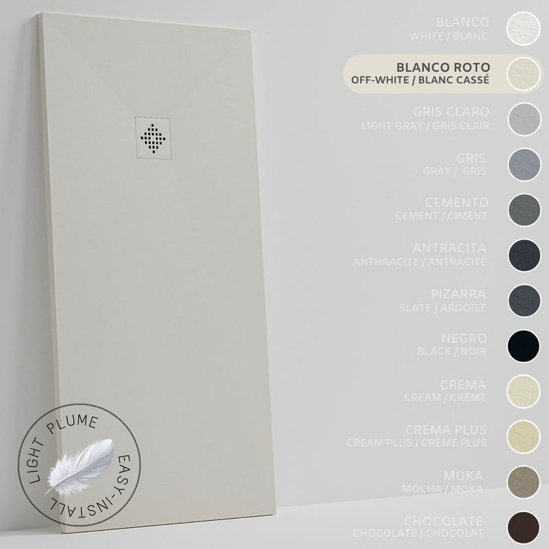 SOULHOME Lekki Brodzik z Żywicy tekstura Łupka złamana biel – 100X70- cm Ultra-płaski Zawiera Syfon i Kratkę Same