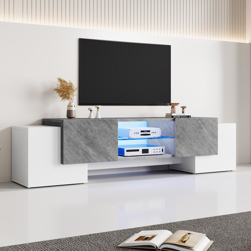 Szafka RTV LED 180 cm z oświetleniem RGB, schowkami i szklanymi półkami