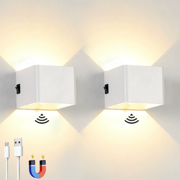 Zestaw 2 ładowalnych kinkietów LED z czujnikiem ruchu, bezprzewodowa lampa ścienna magnetyczna, 2 tryby oświetlenia, biała