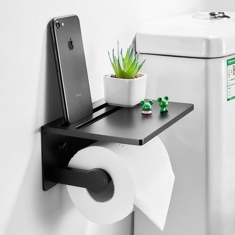 Wsparcie Rouleau Papier toaletowy Mural Sans Perçage Aluminium Noir Mat Avec Étagère pour Salle de Bain