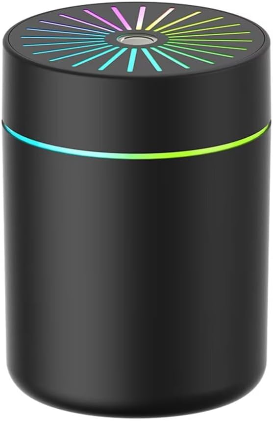 Przenośny, chłodny, mini nawilżacz powietrza na biurko z kolorową lampką nocną, zasilany przez USB – 180 ml, czarny