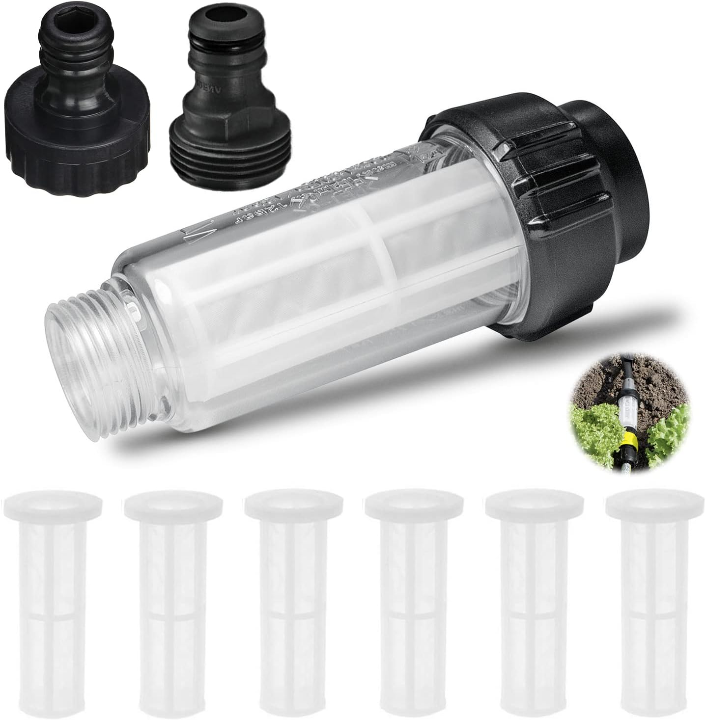 Zestaw filtrów do myjki wysokociśnieniowej (3/4"), 7 elementów, kompatybilny z Karcher, filtr do wody z 6 wkładami filtracyjnymi i przyłączem wod