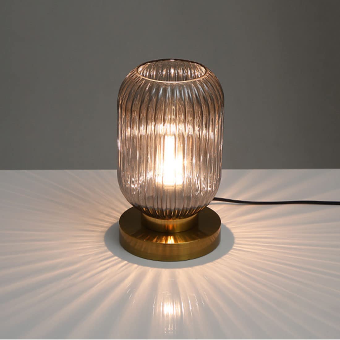 Nowoczesna lampa stołowa z połowy wieku ze szklanym kloszem i ciepłą żarówką mała lampka nocna plug and play gniazdo europejskie