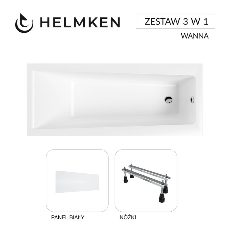 Wanna akrylowa Helmken Versailles 170x75 z akrylu lanego ze wzmocnionym korpusem + Panel biały + Nóżki / 35070075