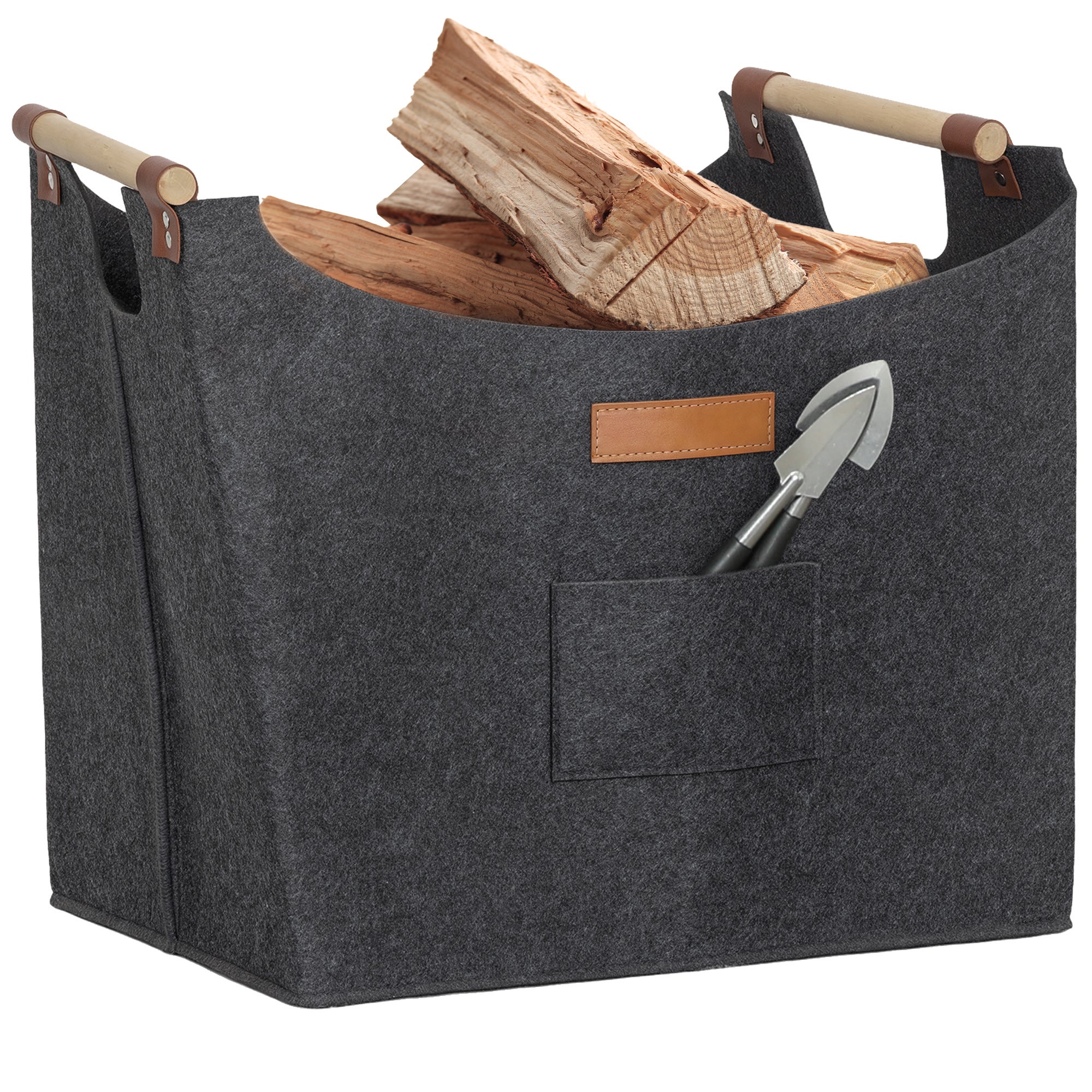 Torba na drewno kominkowe, 45 × 32 × 40 cm, ciemnoszary