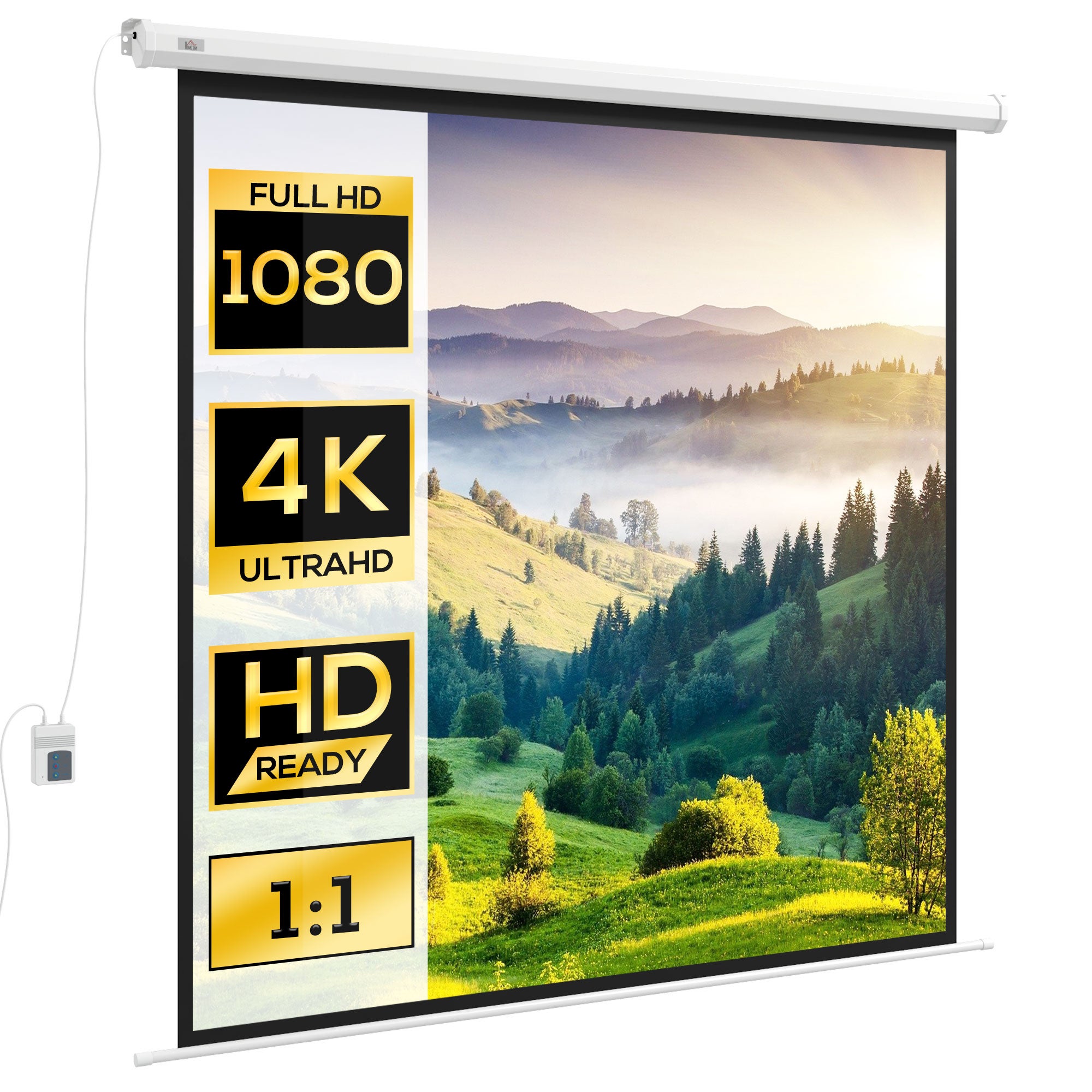 Motorized projection ekran, 96 inches, 1:1 4K HD, montowany na ścianie lub ceiling-mounted z pilot zdalnego sterowania, 195L x 81W x 182H cm