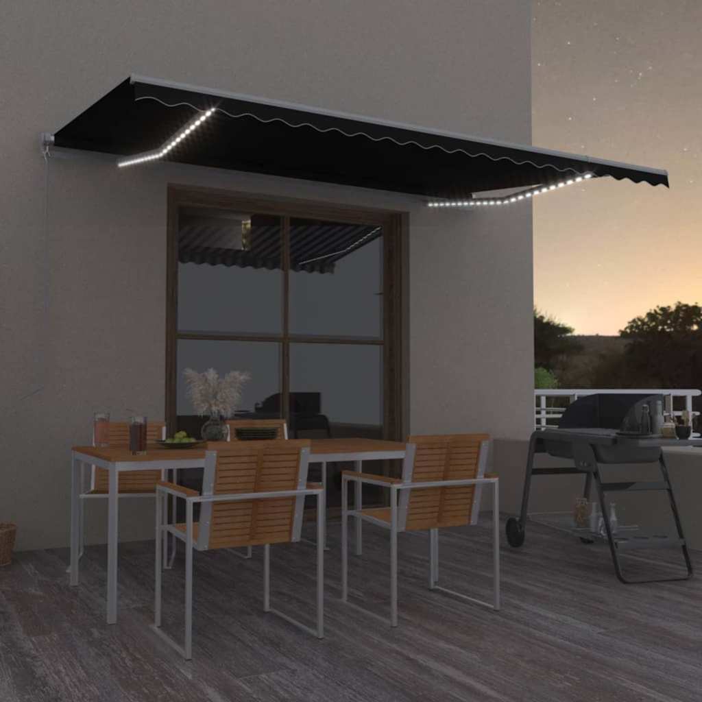 Ręcznie zwijana markiza z LED, 500 x 300 cm, antracytowa vidaXL