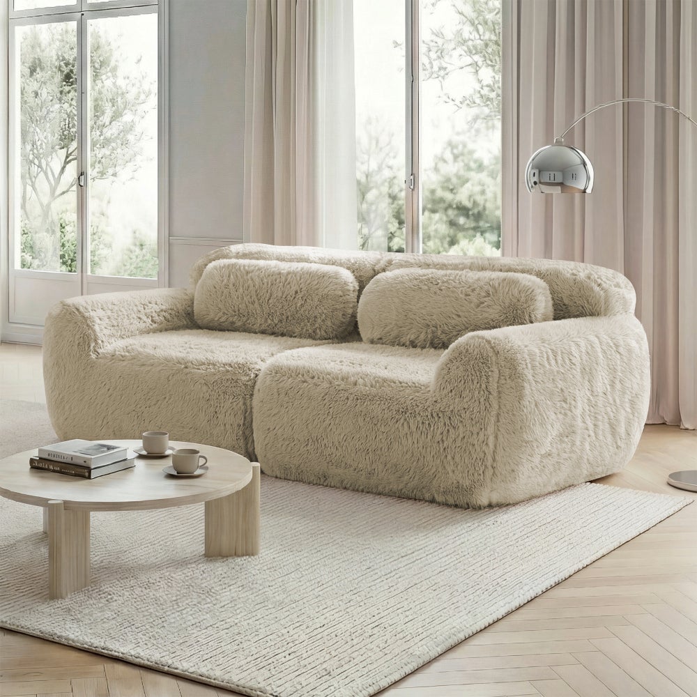 Modułowa sofa 2-osobowa bezramowa z pluszowej tkaniny z pianką antypoślizgową 32D przypominającą chmurę, wygodna do salonu