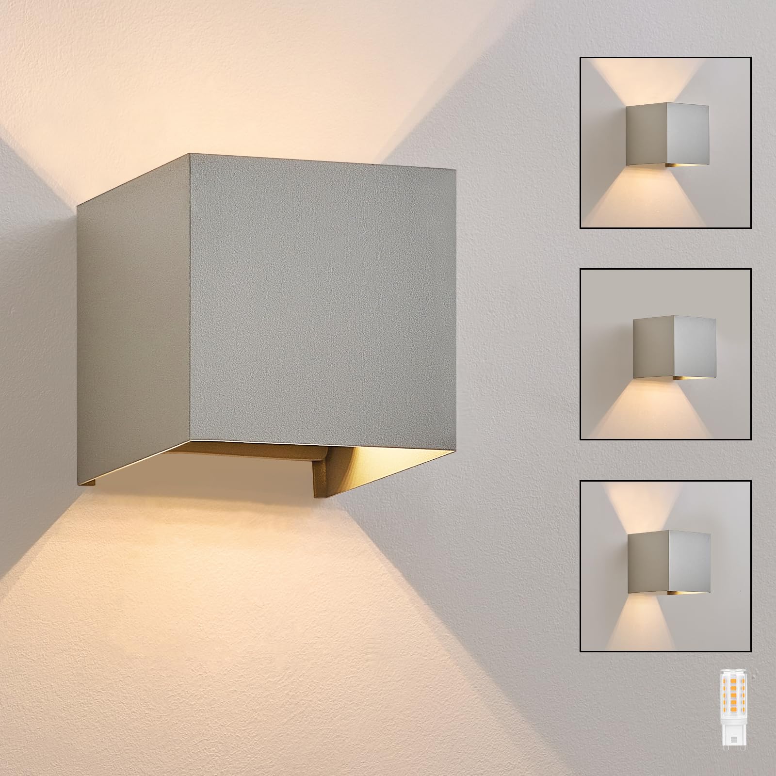 Lampa ścienna LED do wnętrz i na zewnątrz, srebrna, oświetlenie zewnętrzne górne i dolne, IP65, ciepła biel, do domu, na ścianę, do ogrodu