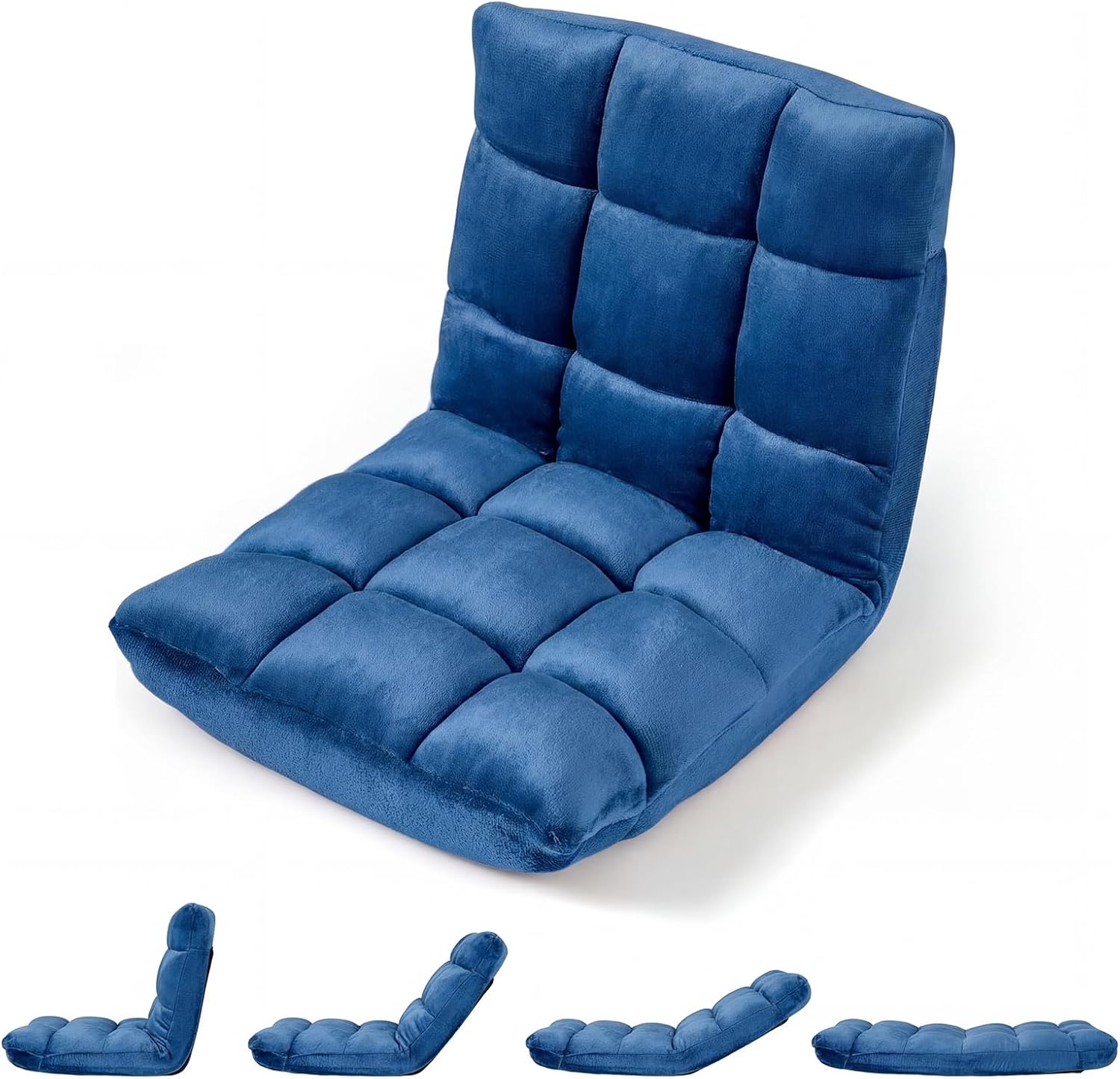 Składana sofa tatami, rozkładany fotel z 14-stopniową regulacją oparcia, 1-osobowa leżanka z aksamitu, granatowy
